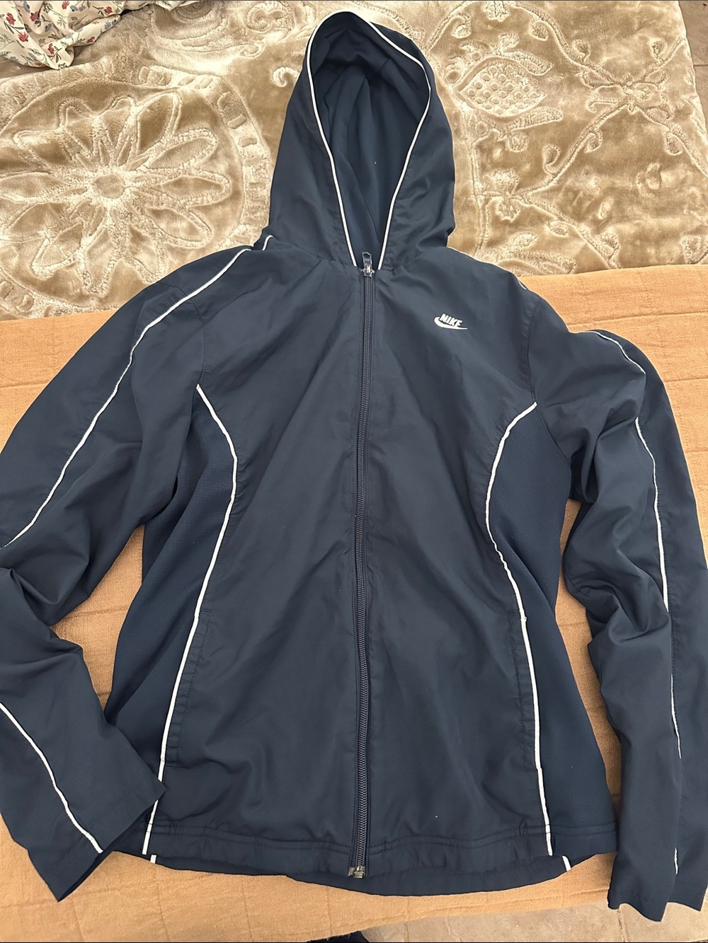 Nike Navy and White Hooded Zip Jacket